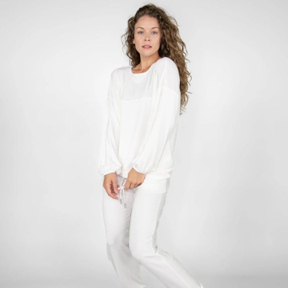 Casa Zeta-Jones French Terry Joggers Ivory Lounge Pants, Size-S